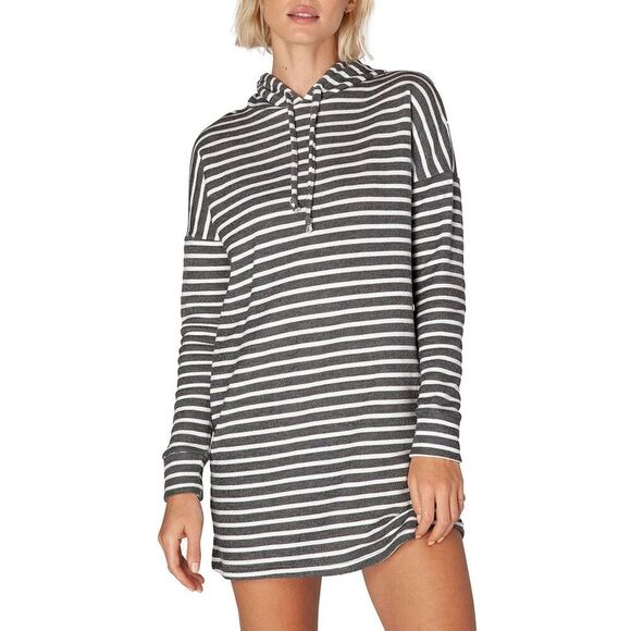 BEYOND YOGA Dark Gray White Striped Live Out Loud Hooded Swim Cover Up Medium - Picture 1 of 9